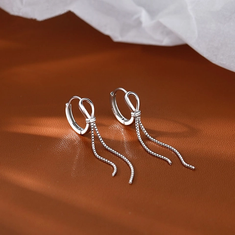 Knot Tassel Drop Earrings Minimalist Long Chain Jewelry With 925 Sterling Silver Earring Post For Women
