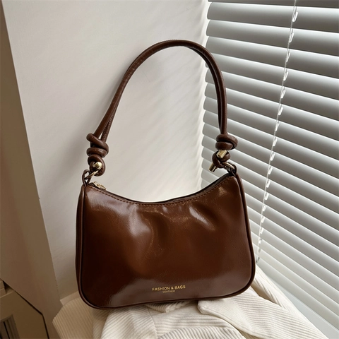 Bolso de Axila de Cuero PU Minimalista para Mujer Moda Francesa Retro Color Sólido Bolso Hobo Con Correa de Nudo Bolso de Hombro