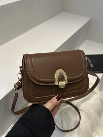 Bolso Bandolera para Mujer Minimalista de Cuero PU Vintage Hebilla Metálica de Herradura Color Sólido Bolso de Hombro Diario Cuadrado