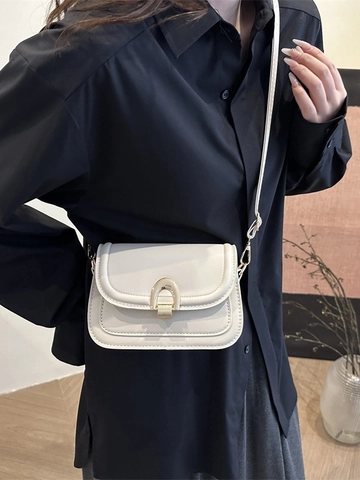 Bolso Bandolera para Mujer Minimalista de Cuero PU Vintage Hebilla Metálica de Herradura Color Sólido Bolso de Hombro Diario Cuadrado