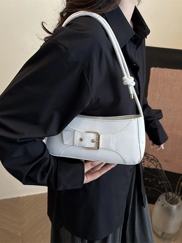 Sac Baguette Sous Les Bras Pour Femmes En Cuir PU Avec Boucle Dorée Bandoulière Nouée Style Coréen