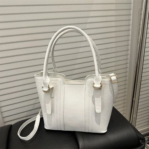 Borsa a Secchiello di Lusso in Pelle PU Per Donna Moda Vintage Tinta Unita Borsa a Mano Con Hardware Dorato Borsa a Tracolla