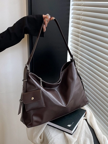Bolso Tote Grande Mujer Cuero PU Minimalista Hobo Bolso De Hombro Con Mini Bolsa Cadena Viaje Retro