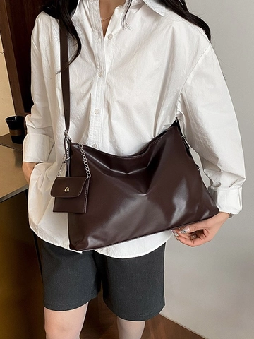 Bolso Tote Grande Mujer Cuero PU Minimalista Hobo Bolso De Hombro Con Mini Bolsa Cadena Viaje Retro