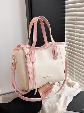 Bolso Cubo Mujer Cuero PU Color Contraste Bolso De Hombro Cruzado Mano Para Trabajo Oficina Diario Estilo Francés Nicho