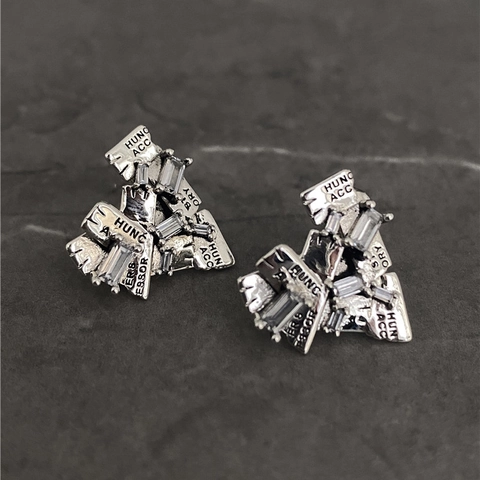 Orecchini A Lobo Cuore Rotto Riparato Rame Placcato Argento Zircone Baguette Stile Geometrico Irregolare Gioielli Donna