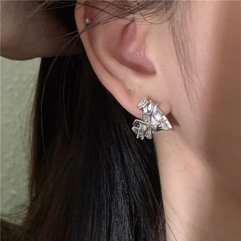 Orecchini A Lobo Cuore Rotto Riparato Rame Placcato Argento Zircone Baguette Stile Geometrico Irregolare Gioielli Donna