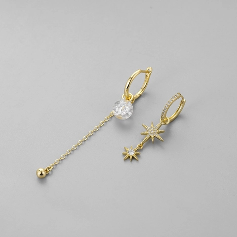 Orecchini Asimmetrici A Stella Con Perno In Argento Sterling 925 Rame Placcato Oro Zircone Perla Di Vetro Donne