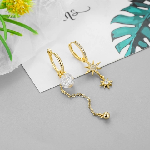 Orecchini Asimmetrici A Stella Con Perno In Argento Sterling 925 Rame Placcato Oro Zircone Perla Di Vetro Donne