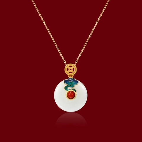 Chinese Style Jewelry With Enamel Cloud Faux Jade Pingan Buckle Copper Earrings Necklace Bracelet Retro Ethnic Accessory
