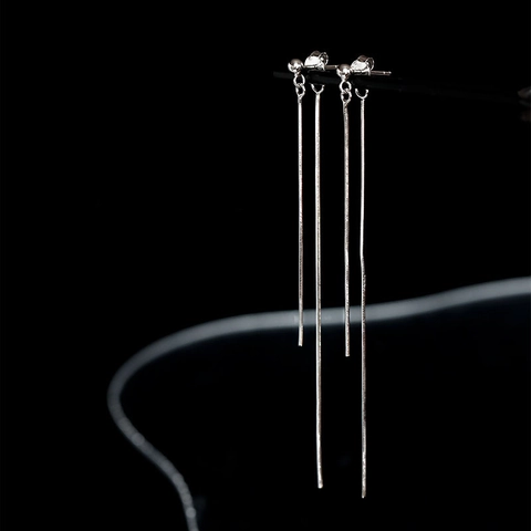 Long Tassel Linear Drop Earrings With 925 Sterling Silver Earring Post Minimalist Ball Dangle Copper Jewelry For Women