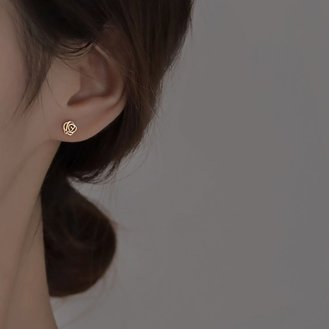 Rose Flower Stud Earrings Hollow Floral Copper Base Gold And Silver Plated Dainty Elegant Jewelry For Women