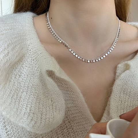 Minimalistische Doppellagige Kupferkette Versilbert Quadratischer Anhänger Rundperlen Ins Stil Eleganter Schmuck Für Damen