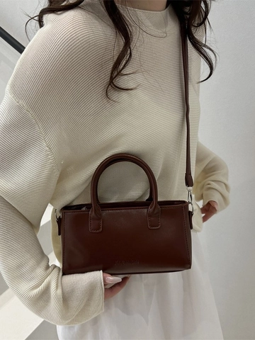 Women Retro PU Leather Handbag Minimalist Crossbody Bag With Adjustable Strap Double Handles Fashion Embossed Top Handle