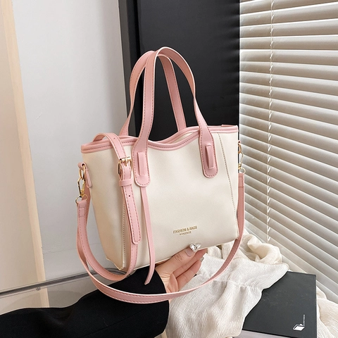 Urban Minimalistische Damen PU Leder Tragetasche Große Kapazität Farbblock Handtasche Mit Verstellbarem Riemen Alltagstasche