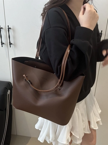 Große Damen Tote Bag Matte PU Leder Minimalistische Pendler Schulterhandtasche Mit Reißverschluss Mode Geprägt