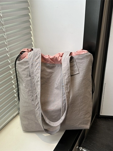 Borsa Tote da Donna in Tela e Nylon Grande Capacità Minimalista con Coulisse Borsa a Spalla per Scuola Ufficio Casual Quotidiana