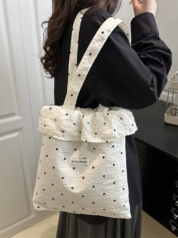 Geblümte Tote Bag Mit Rüschen Aus Chiffon Große Kapazität Süße Schulterhandtasche Aus Crinkle Stoff Für Damen