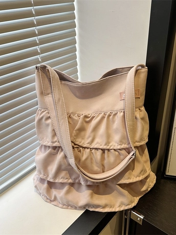 Vrouwen Ruffle Tote Bag Meerlaags Geplooide PU Schoudertas Koreaans Zoet Grote Capaciteit Casual Handtas Voor Winkelen School