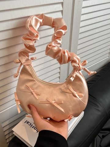 Französische Vintage Satin Unterarmtasche Für Damen Mit Schleifen Und Rüschengriff Sichel Schultertasche Party Handtasche
