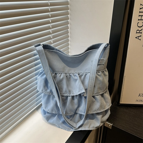 Bolso Tote de Mujer con Volantes Gran Capacidad Bolso de Hombro Casual Color Sólido Cuero PU Hobo Moda Diaria