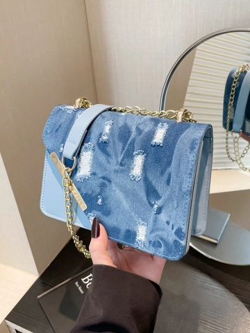 Women's Denim Patchwork Crossbody Bag Distressed Ripped Design Gold Chain Strap Small Square Shoulder Bag Fashion Purse