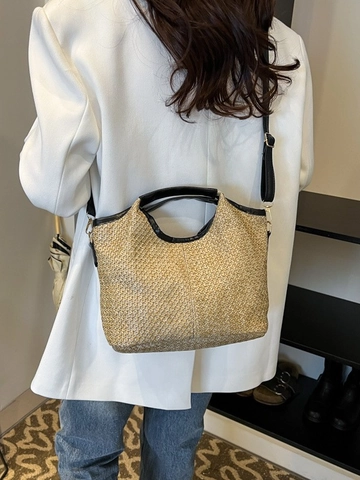 Borsa A Secchiello In Paglia Da Donna Tote Intrecciata Spiaggia Estate Tracolla Borsa A Mano Con Finiture In Pelle PU Regolabile