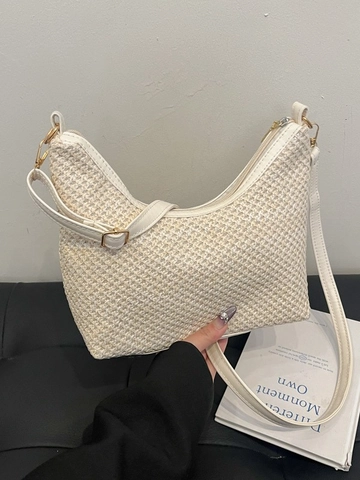 Damen Stroh Gewebte Hobo Unterachsel Tasche Handgefertigt Casual Sommer Urlaub Retro Halbmond Schultertasche Mit PU Leder