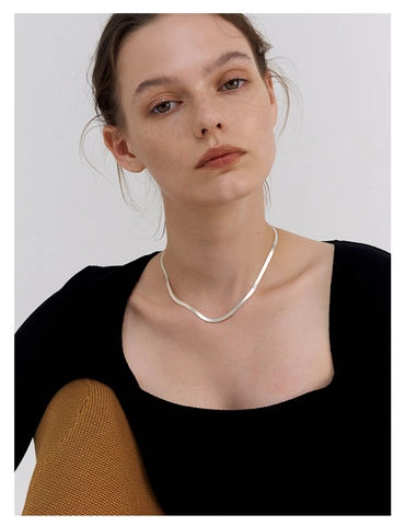 Collar De Cadena De Serpiente Plana Minimalista De Cobre Plateado Gargantilla De Espiga Para Mujer Joyería Elegante