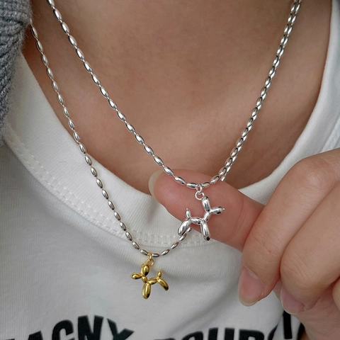 Collana Con Ciondolo Cane Palloncino Ottone Rame Placcato Oro Gioielli Minimalisti D'arte Moderna Per Donna