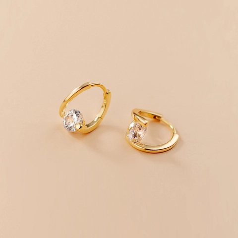 Huggie Hoop Oorbellen Koper Ronde Zirkonia Minimalistisch Geometrisch Klein Eenvoudig Elegant Sieraden Zilveren Oorsteker