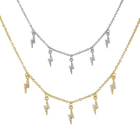 Lightning Bolt Multi Pendant Necklace Copper With Cubic Zirconia Dainty Clavicle Chain Jewelry For Women