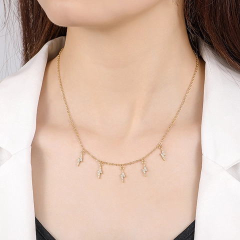 Lightning Bolt Multi Pendant Necklace Copper With Cubic Zirconia Dainty Clavicle Chain Jewelry For Women