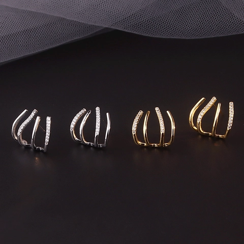 Geometric Four Claw Stud Earrings Micro Pave Zircon Copper Jewelry With 925 Sterling Silver Earring Post