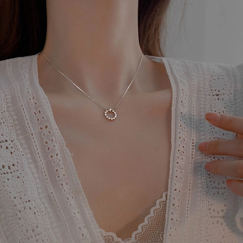 Star Circle Pendant Necklace With 925 Sterling Silver Zircon Inlaid Copper Chain Minimalist Light Luxury Jewelry For Women