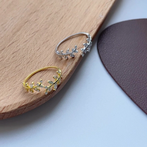Adjustable Leaf Ring Copper Micro Inlaid Zircon Olive Branch Design Elegant Jewelry For Women