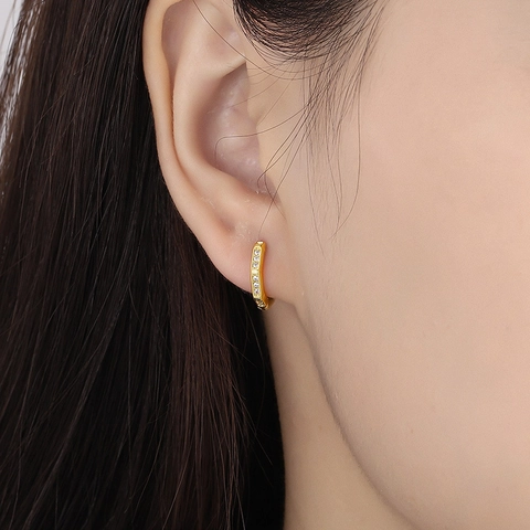 Geometrische Zeshoekige Huggie Hoop Oorbellen Met 925 Sterling Zilveren Oorbelpaal Koper Zirconia Minimalistische Mode