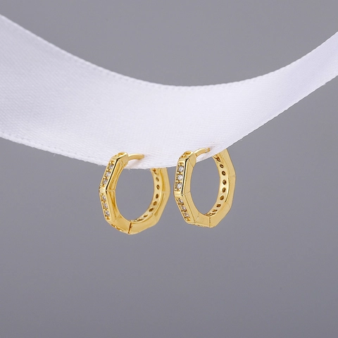 Geometrische Zeshoekige Huggie Hoop Oorbellen Met 925 Sterling Zilveren Oorbelpaal Koper Zirconia Minimalistische Mode