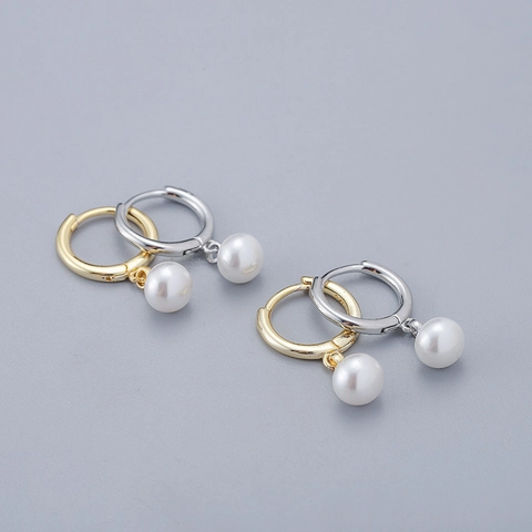 Pendientes De Aro Con Perla Artificial Y Poste De Cobre Joyería Huggie Geométrica Elegante Para Mujer Estilo Dulce