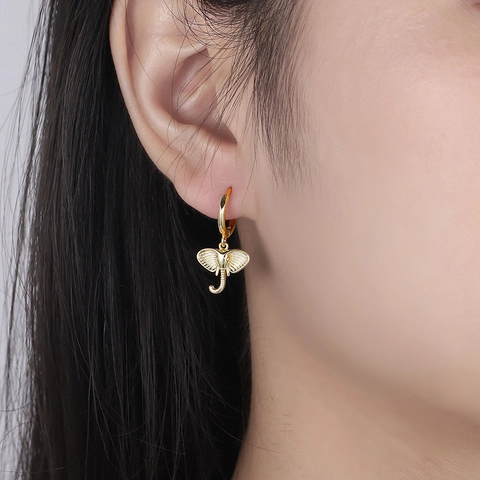 Pendientes De Aro De Elefante Con Poste De Plata De Ley 925 Cobre Colgante De Animal Circonita Joyería Para Mujer
