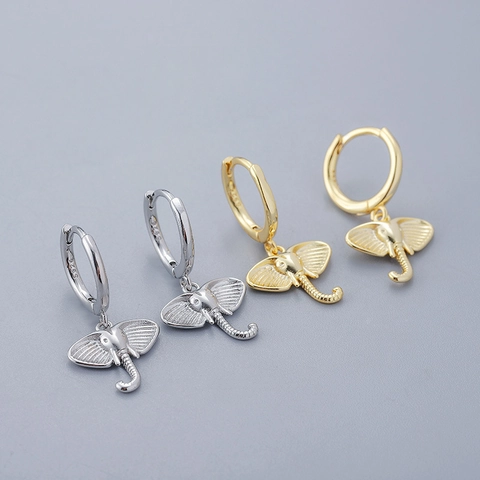 Pendientes De Aro De Elefante Con Poste De Plata De Ley 925 Cobre Colgante De Animal Circonita Joyería Para Mujer