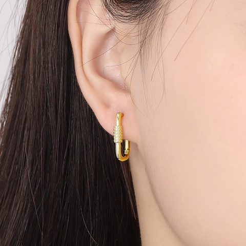 Orecchini A Cerchio Rettangolari A Forma Di U Moschettone Rame Con Zirconia Gioielli Di Moda Regalo Per Donna
