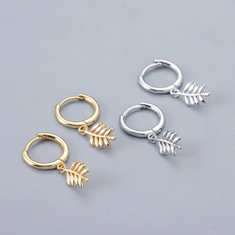 Minimalist Olive Branch Leaf Pendant Hoop Earrings With 925 Sterling Silver Earring Post Elegant Jewelry For Women