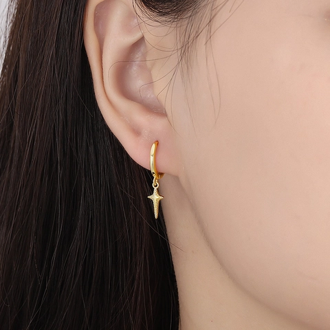 Noordster Hanger Hoop Oorbellen Koper Minimalistische Sieraden Voor Dames Met Zilveren Oorbelsteker