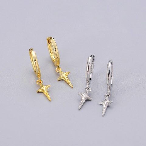 Noordster Hanger Hoop Oorbellen Koper Minimalistische Sieraden Voor Dames Met Zilveren Oorbelsteker