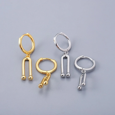 Asymmetrische U-Form Kugel Ohrhänger Geometrisches Hufeisen Design Minimalistisch Kupfer Mit 925 Sterling Silber Ohrstecker