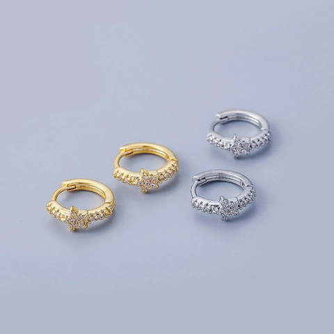 Star Pave Hoop Earrings Copper Cubic Zirconia Minimalist Fashion Small Huggie Jewelry For Women Starry Accessory