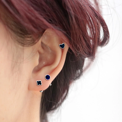 Minimalist Tiny Stud Earrings Copper Black Enamel Heart Round And Clover Geometric Jewelry For Women Screw Back Ball