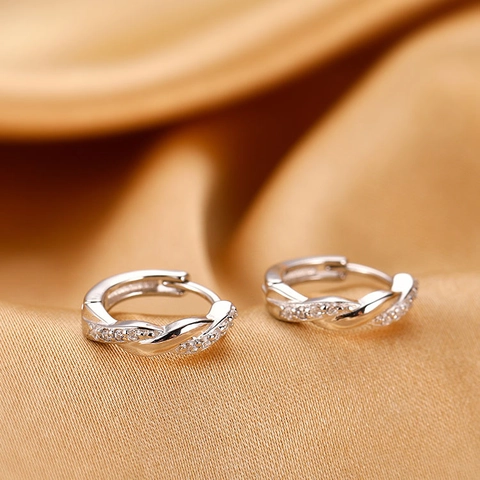 Orecchini Huggie Hoop In Rame Con Zircone Placcato Argento Accessori Di Moda Per Donne
