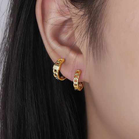 Minimalist Geometric Chain Link Huggie Earrings With 925 Sterling Silver Earring Post Copper Vintage Jewelry For Women